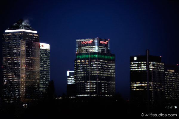 London at night Canary Wharf