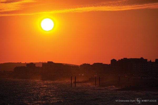 sunset orange Brighton old pier sundown