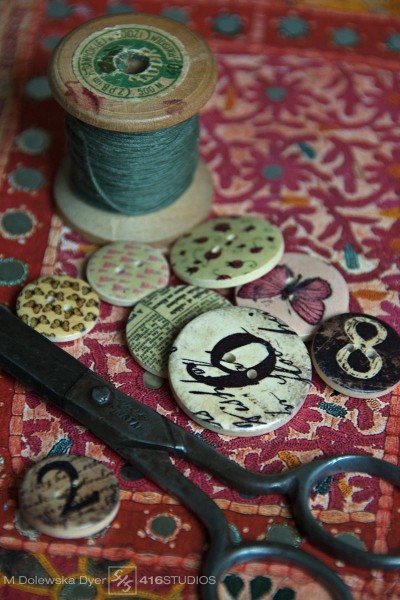 numbers photography challenge and wooden buttons sewing thread old scissors