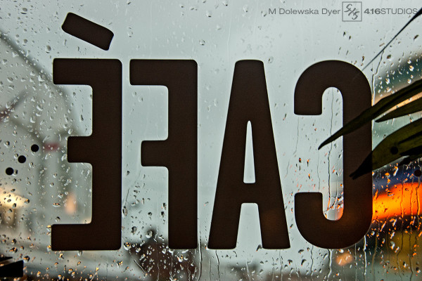 Letters - Café Weather photogrphing letters window sigh in the rain